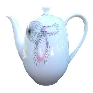 Jean Luce Art Deco Mid Century Teapot Pink/Black Starburst Pattern 1960's